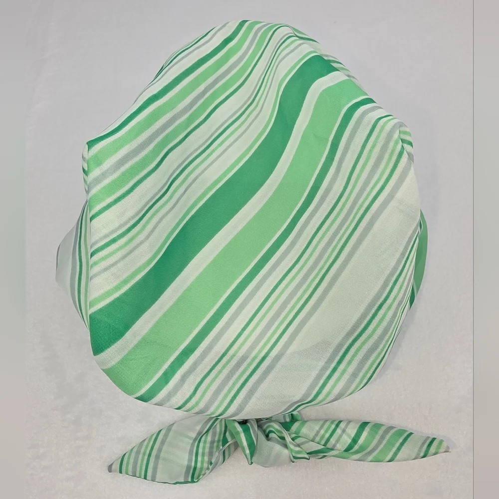 Vintage 60s Cathys Striped Green Tied Structured Head Scarf 3395-Z - Picture 10 of 12